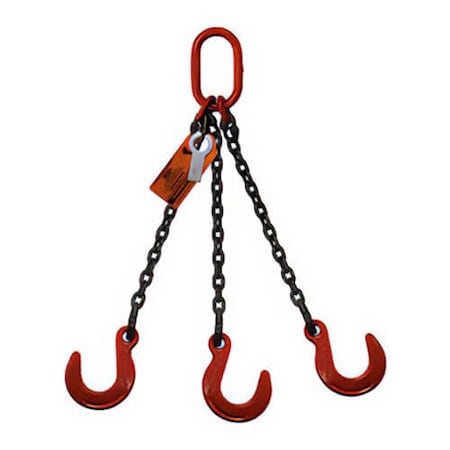 Three Leg Chain Slng, 9/32 In Dia, 30ft L, Oblong Link To Foundry Hook, 11,200lb Lmt